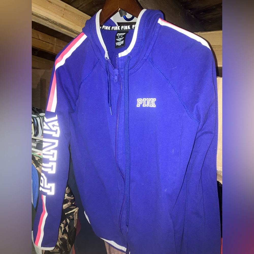Victoria's Secret Pink brand Full Zip Hoodie striped sweatshirt jacket size XS